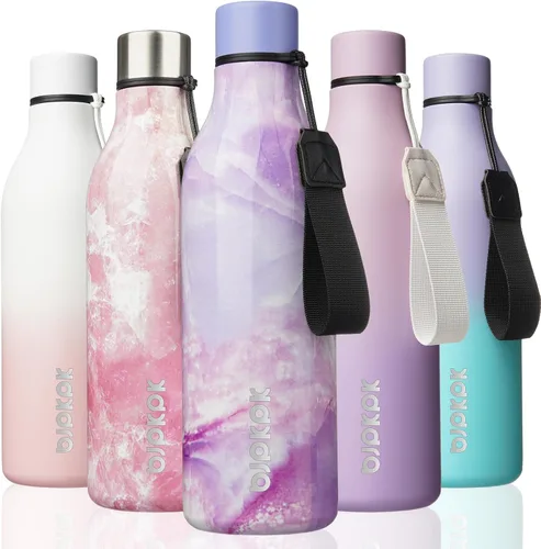 Vista 28 de BJPKPK Botellas de agua aisladas, botella de agua de metal de acero inoxidable de 12 onzas con correa, sin BPA a prueba de fugas, jarras, tazas