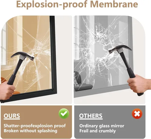 Vista 4 de Espejo de baño negro de 22"x30", espejo rectangular con marco de metal negro mate, espejo de tocador con esquinas cuadradas, espejo para pared