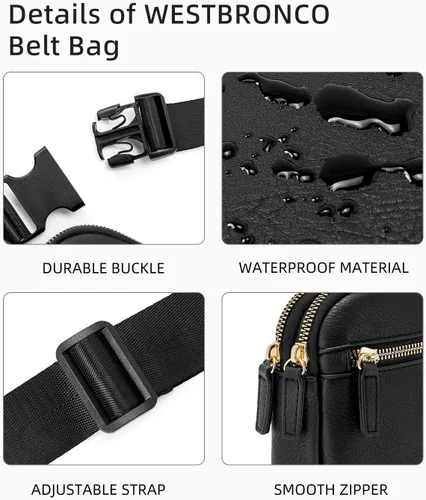Vista 5 de WESTBRONCO Riñoneras para mujer, riñoneras de moda con correa ajustable, bolsa de cinturón de piel sintética con múltiples bolsillos, bolso cruzado