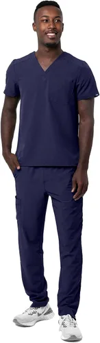 Vista 5 de Adar Addition Go-Basic - Conjunto de uniforme médico para hombre, camiseta médica clásica con cuello en V y pantalones de uniforme médico tipo cargo