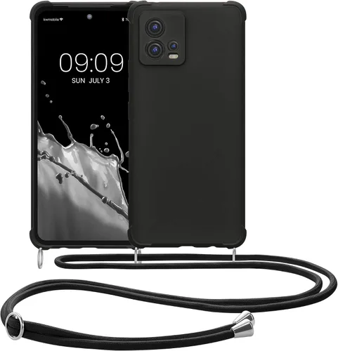 Vista 8 de kwmobile Funda cruzada compatible con Motorola Moto G72 - Funda de silicona TPU con correa - Negro