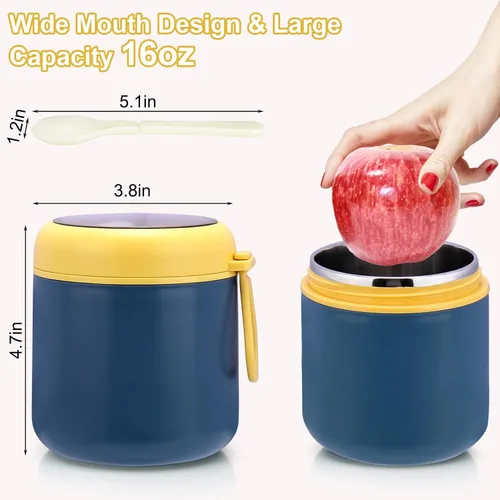 Vista 2 de Juome Termo para Niños de 16 oz para Comida Caliente - Recipiente de Comida con Aislamiento al Vacío, Termo Lonchera de Sopa de Acero Inoxidable