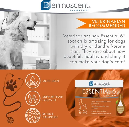 Vista 7 de Dermoscent Essential 6 spot-on - Cuidado de la piel para perros con caspa y alivio de alergias con aceite de vitamina E - Antipicazón para perros