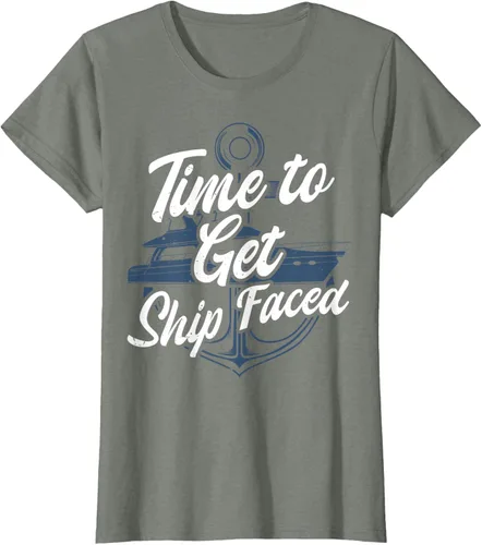 Vista 9 de Time to Get Ship Faced Holiday Hilarante Nautical Sailing Camiseta, Negro, S