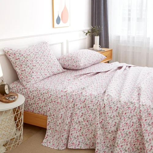 Vista 17 de KACEMOO Juego de sábanas Queen de 4 piezas con estampado floral beige, juego de sábanas bohemias de microfibra con bolsillo profundo, lujosas Beige