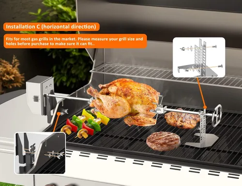 Vista 5 de Kit de rotisería OnlyFire de acero inoxidable con accesorios para parrilla y motor eléctrico de 6 vatios 110V para parrillas de gas - Varilla
