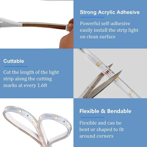 Vista 8 de Tira de luces solares de 50 pies para exteriores, tira de luz LED impermeable, encendido/apagado automático, tira de luces recargables de 8 modos