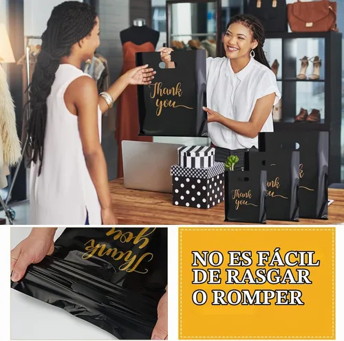Vista 4 de Bolsas de agradecimiento para negocios pequeños, bolsas de mercancía de plástico extra gruesas con asas para venta al por menor, bolsa de compras