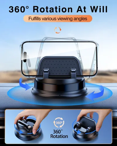 Vista 4 de Soporte para teléfono celular de salpicadero, soporte de teléfono móvil multifuncional para automóvil, soporte de teléfono de coche giratorio