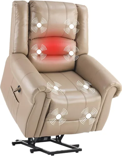 Vista 11 de FLEXISPOT Silla reclinable eléctrica con masaje y calor, silla elevadora de un solo motor, tapicería de tela de felpilla, USB/tipo C, portavasos