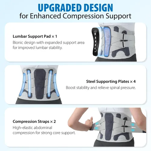Vista 3 de Soporte de espalda para hombre, alivio del dolor de espalda baja, cinturón de apoyo lumbar con almohadilla transpirable, soporte de espalda