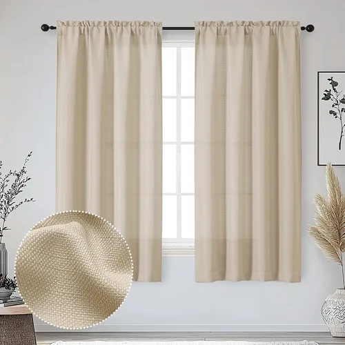 Vista 19 de OWENIE Bob Juego de 2 Paneles de Cortinas Negras de Cocina para Ventanas de 36 Pulgadas de Largo, Cortinas Cortas de Café con Textura de Lino