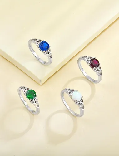 Vista 4 de YL Anillos de nudo celta para mujer de plata de ley 925 con piedra de nacimiento de corte redondo