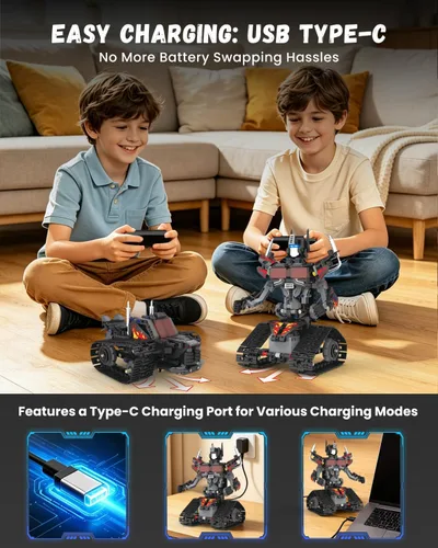 Vista 5 de Kit de construcción de robot STEM 5 en 1, juguetes de robot RC para Negro