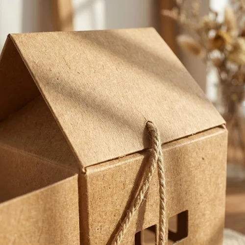 Vista 3 de Cajas de regalo en forma de casa, 10 bolsas de mano para dulces y galletas, papel kraft ecológico, perfecto para fiestas de vacaciones, bodas
