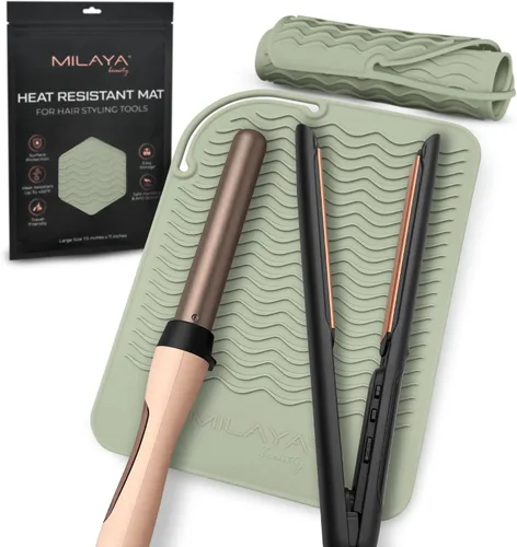 Vista 20 de Milaya Beauty Accesorios de Tocador Alfombrilla Resistente al Calor – Soporte de Silicona para Plancha de Pelo y Rizador, Alfombrilla de Tocador