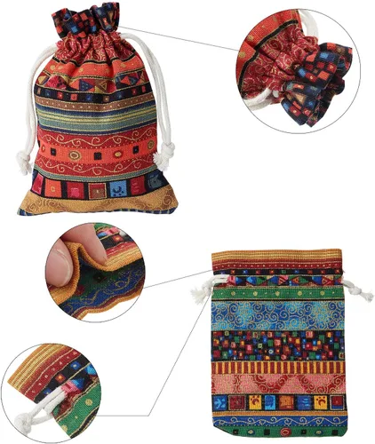 Vista 7 de Paquete de 56 bolsas de joyería de caramelo egipcio, bolsas de monedas con estampado azteca, bolsa de regalo con cordón para regalos de devolución