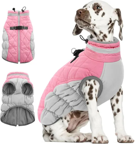 Vista 37 de AOFITEE Abrigo para perro, chaquetas cálidas para perros pequeños, abrigo de invierno para perros con arnés integrado, chaqueta de invierno