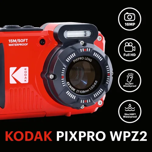 Vista 2 de KODAK PIXPRO WPZ2 - Cámara digital impermeable de 16 MP, 49.2 ft, zoom 4X Rojo