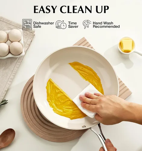 Vista 4 de KOCH SYSTEME CS Sartén antiadherente de 10 pulgadas con tapa, sartén de cerámica antiadherente con mango de acero inoxidable que se mantiene fresco