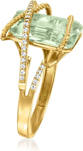 Vista 3 de Ross-Simons Anillo de prasiolita de 7 quilates y diamante de 0.15 quilates en oro amarillo de 14 quilates