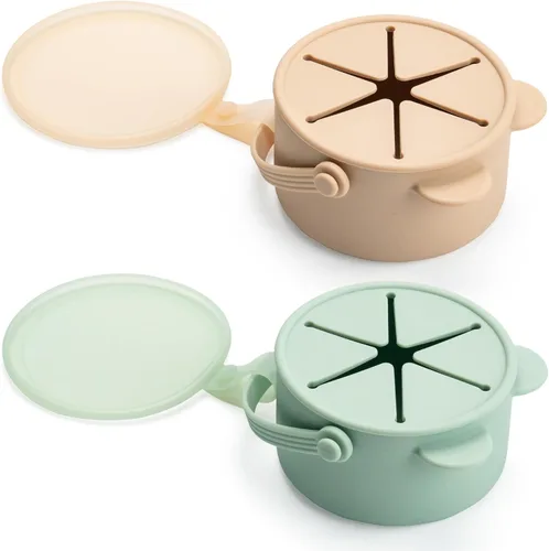 Vista 10 de Vasos de silicona antiderrames para niños pequeños – Recipientes portátiles para aperitivos para bebés con tapa a prueba de polvo – Vasos a prueba