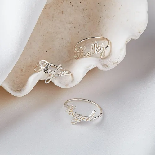 Vista 5 de LOFART Anillo de plata de ley 925 con nombre personalizado, regalo para el Día de la Madre, joyería personalizada para mujeres y niñas