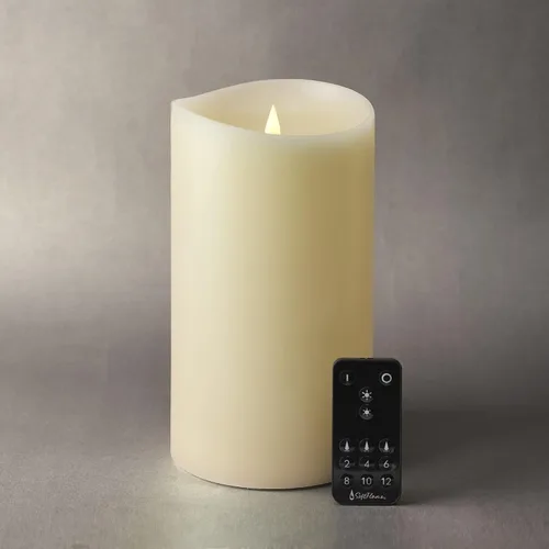 Vista 22 de Juego de velas sin llama Softflame - 5,7 cm x 10,7 cm, blanco, set de 2 - Vela de pilar con llama parpadeante y en movimiento, incluye control