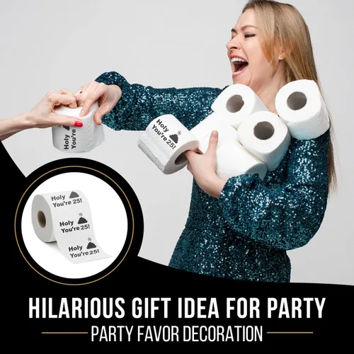 Vista 7 de Papel higiénico para decoración de cumpleaños número 25 para hombres y mujeres, diseño divertido, gran regalo divertido de broma, ecológico, ultra