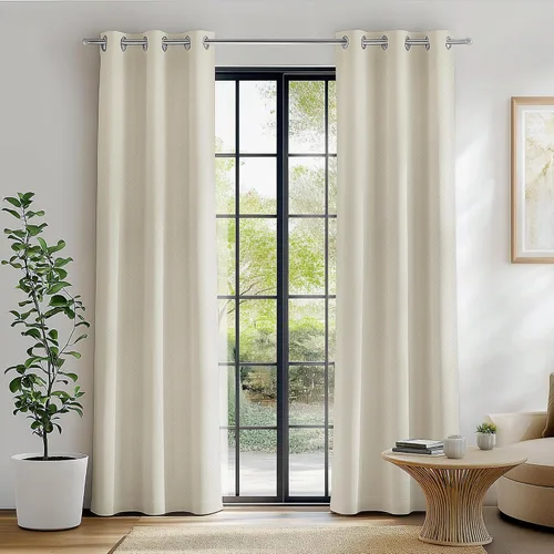 Vista 39 de FMFUNCTEX - Cortinas 100% opacas color beige de 40 x 63 pulgadas para dormitorio, 2 paneles Black out Drapes, Thermal Insulated Noise Reducing
