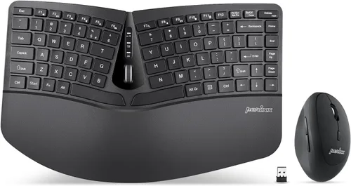 Vista 9 de Perixx PERIDUO-606A, teclado ergonómico compacto inalámbrico 3 en 1 con mouse vertical y teclado numérico, reposamanos ajustable, rueda inclinable