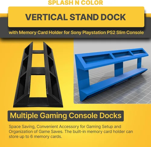 Vista 7 de Base vertical con soporte para tarjeta de memoria compatible con consola delgada Sony PlayStation PS2 – Ahorro de espacio, accesorio conveniente
