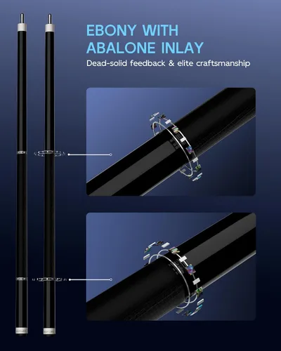Vista 6 de KONLLEN 2.0 Carbon Fiber Pool Cue, Low Deflection Shaft Pro taper cue with 11.8mm or 12.5mm tip, ebony inlay design and adjustable weight system