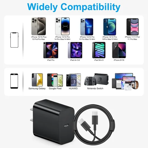Vista 6 de Cargador para iPhone 17 16 15 de carga rápida - 2 unidades, 20 W, USB C, bloque de carga con cable tipo C de 6 pies compatible con iPhone 17/17