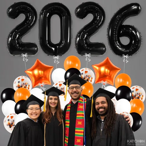 Vista 7 de KatchOn, Juego de globos negros 2026, gigantes de 40 pulgadas, paquete de 34 Globos de graduación naranja y negro 2026, decoraciones de graduación