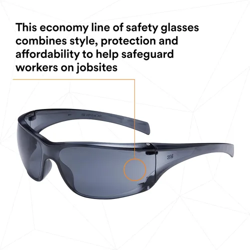 Vista 3 de 3M Anteojos de seguridad, Virtua AP, 1 par, ANSI Z87, antiniebla, revestimiento antiarañazos, lente gris, montura gris, protectores laterales