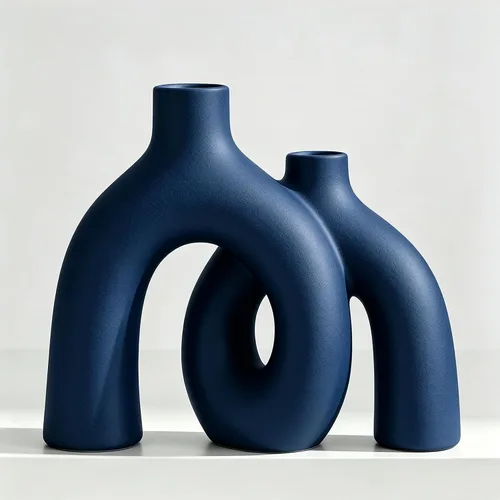 Vista 17 de Juego de jarrones negros mate – Jarrones estéticos de cerámica Hug Hollow Donut para decoración del hogar, moderno jarrón decorativo nórdico
