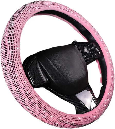 Vista 5 de Bling Bling - Funda para volante con diamantes de imitación brillantes para niñas, ajuste universal de 14.5 pulgadas, C-beige beige (C-beige)