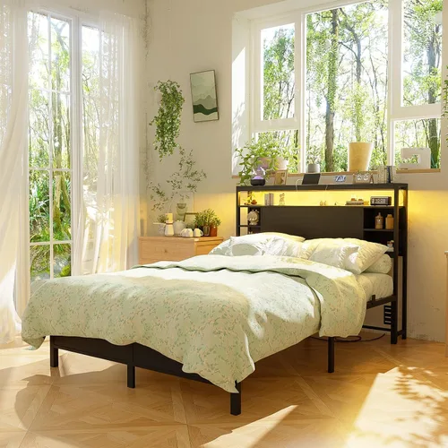 Vista 2 de Unikito Cabecera de tamaño completo con almacenamiento, cabecera con enchufes y luz LED RGB, cabeceras resistentes para cama de tamaño completo