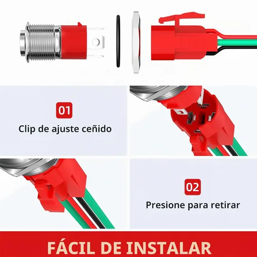 Vista 4 de Interruptor de Botón Pulsador con Bloqueo de 12V 20A Resistente CC 12 Voltios Impermeable Interruptor Redondo 16MM Metal Anillo LED Azul Iluminado