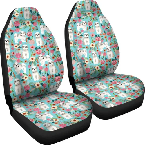 Vista 4 de Shih Tzu - Fundas de asiento de automóvil con estampado floral de perro, ajuste universal, fundas de asiento de automóvil con estampado floral