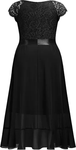 Vista 6 de Miusol Vestido largo de dama de honor elegante con cuello en V y encaje floral y dobladillo asimétrico para mujer