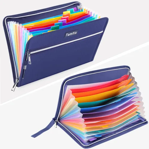 Vista 4 de Carpeta organizadora de archivos de acordeón segura ignífuga, carpeta de archivo expandible impermeable con 14 bolsillos, tamaño carta A4, soporte