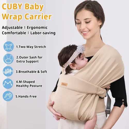 Vista 2 de CUBY Fular portabebés, portabebés para recién nacidos y niños pequeños, agradable a la piel y suave frontal, regalo perfecto para bebés