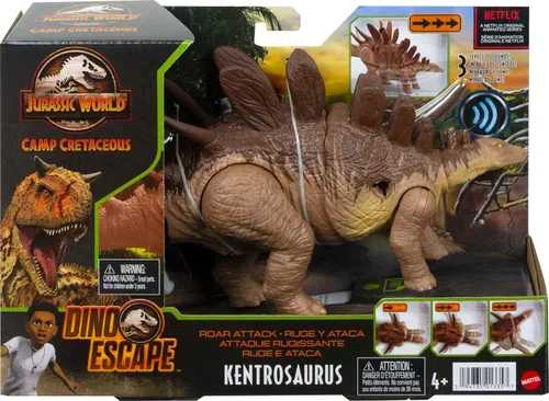 Vista 6 de Figura de acción de dinosaurio de Jurassic World Camp Cretácicos Roar Attack Kentrosaurus, juguete con función de golpe y sonidos