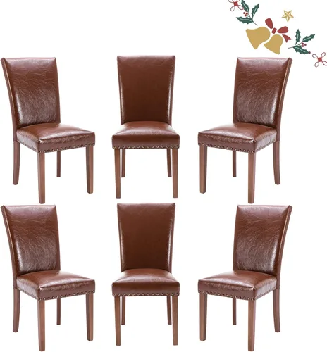 Vista 34 de Juego de 2 sillas tapizadas de tela para comedor, sillas de cocina estilo Parsons con ribete de cabeza de clavo y patas de madera - Beige
