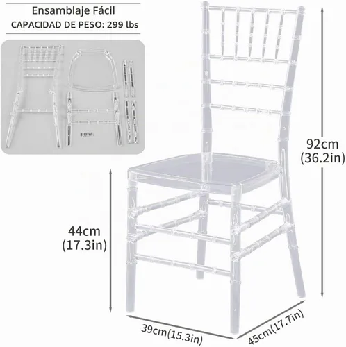 Vista 3 de KAIHAOWIN Silla Chiavari transparente de cristal Morden acrílico sillas de comedor para eventos, bodas, fiestas, recepción, 2 unidades Silla