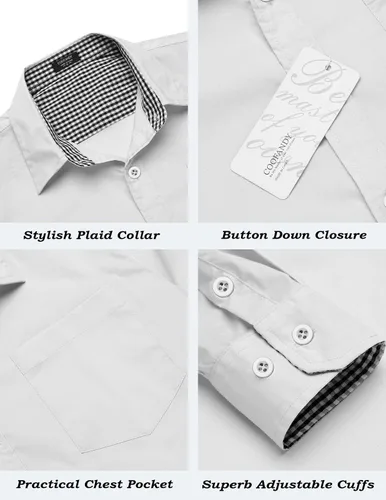 Vista 5 de COOFANDY Camisa de vestir de negocios para hombre, manga larga, ajuste regular, camisa de moda, de algodón, casual, con botones