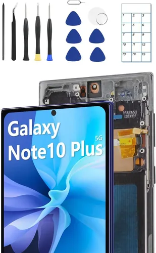 Vista 9 de Reemplazo de pantalla OLED para Galaxy Note 10 Plus con marco y herramientas Pantalla OLED、Versión de EE. UU.、Sensor de huellas dactilares、Kit
