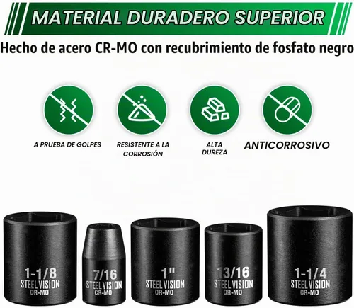 Vista 5 de Steel Vision Tools Juego de 13 piezas de 1/2 pulgada SAE de impacto con unidad de enchufe profundo Acero cromo-molibdeno EncHUFES de impacto